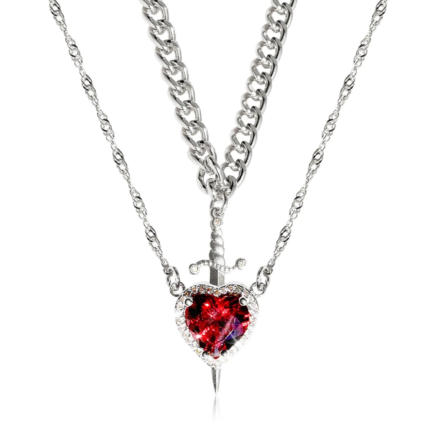 Chivalry & Charm: Heart/Sword Love Necklace