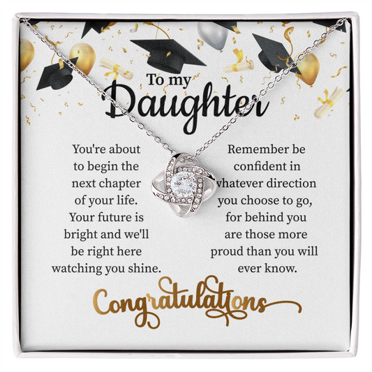 To My Daughter | Graduation Caps/Balloons Congratulations | Love Knot Necklace